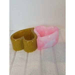 Handmade Resin Pink And Gold Trinket Heart Shaped Boxes 755